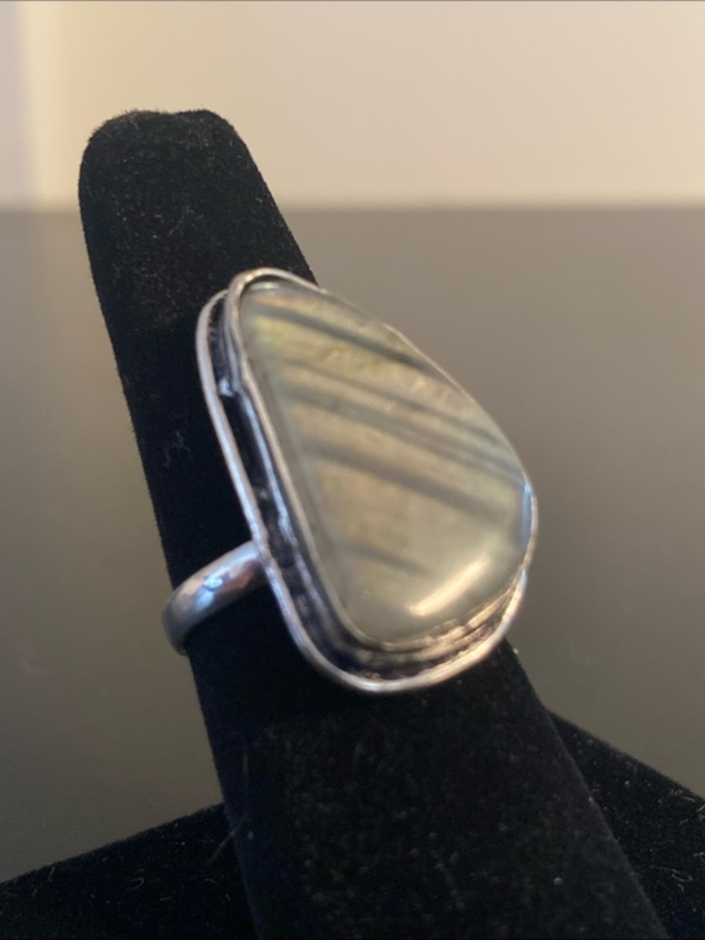 Teardrop Labradorite Silver Ring - Unbranded - Blue-Green Flash  size 7